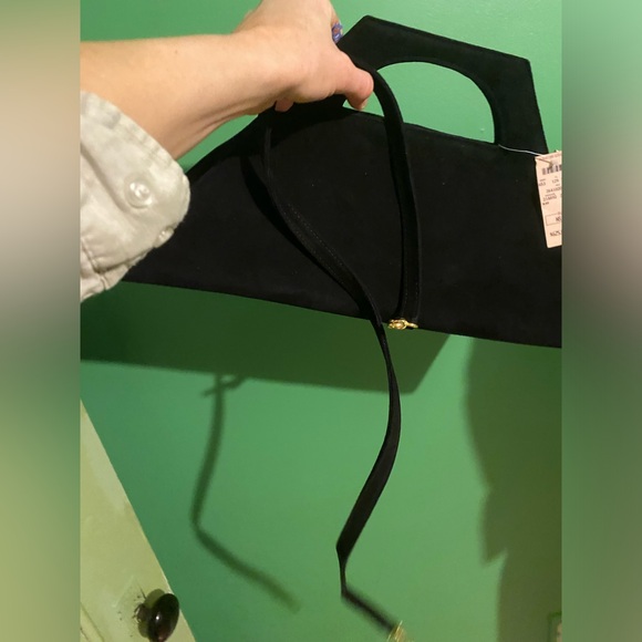 $625 Vintage 90s Donna Karan black
Suede trapeze clutch bag couture collectible - Picture 11 of 12